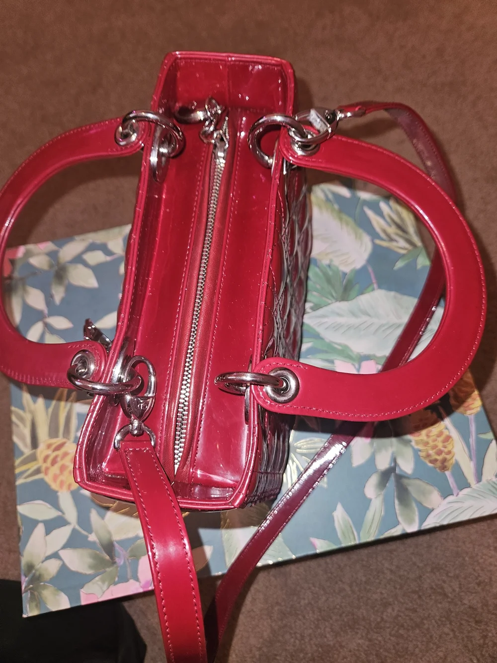 Red Patent Quilted Tote Bag by